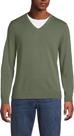 Lands End Fine Gauge Cotton V Neck Sweater in Sage at Nordstrom, Size Xx-Large