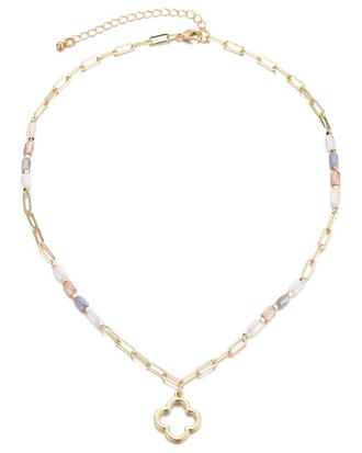 Adornia Adornia Mixed Bead & Chain Clover Outline Pendant Necklace