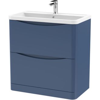 Nuie Nuie - Lunar Satin Blue 800mm 2 Drawer Vanity Unit and Polymarble Basin - LUN303