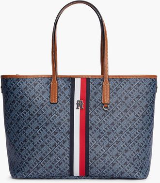 Tommy Hilfiger Womens Signature Stripe Monogram Tote Bag - Space Blue