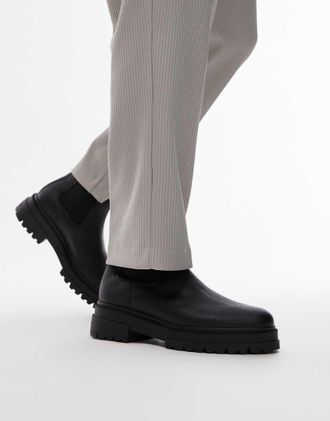 Tommy Hilfiger Stivaletti Chelsea neri in pelle con suola spessa-Nero