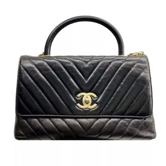 Chanel Crinkled Black Chevron Leather Coco Flap Bag