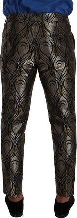Dolce & Gabbana Silver Gold Jacquard Men Trouser Dress Pants Black |