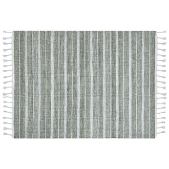 Beliani Alfombra Verde Oscuro Blanco 160 X 230 Cm Pl&aacute;stico Reciclado Patr&oacute;n A Rayas Bademli