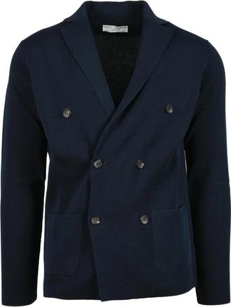 FILIPPO DE LAURENTIIS Gebreid jasje met dubbele knopen - Heren - Blazers - Blauw - XL - Katoen - Jassen