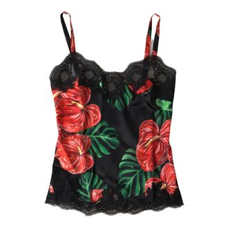 Dolce & Gabbana Sleeveless Tops, female, Multicolor, Size: XS Anthurium Print Silk Camisole Top
