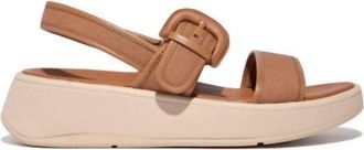 FitFlop Womens Platform Buckled Leather Backstrap Sandal In Latte Tan
