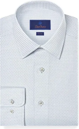 David Donahue Trim Fit Micro Dobby Cotton Dress Shirt in Pearl/sky at Nordstrom, Size 15.5