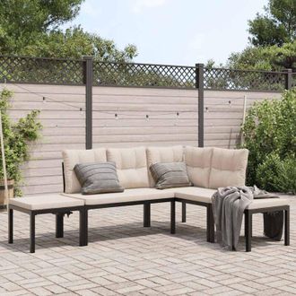 vidaXL Divani Giardino con Cuscini 4pz Neri Acciaio Verniciato Polvere vidaXL