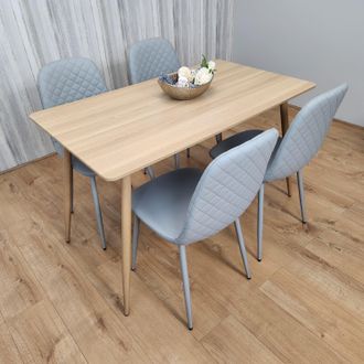 Kosy Koala Rectangle Oak Effect Kitchen Dining Table With 4 Grey Faux Leather Padded Chairs Dining Set in Black