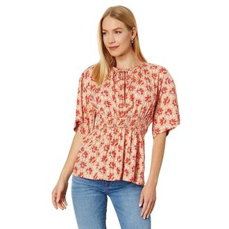 Joie Renae Top Womens Vibrant Red Floral Elastic Waist Pullover FROG173