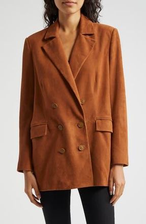 L'agence Aimee Relaxed Fit Double Breasted Suede Blazer in Cognac at Nordstrom Rack, Size 2