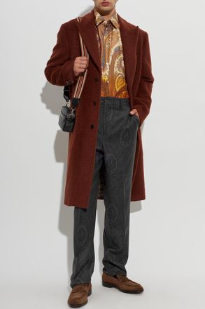 Etro Wool Coat With Single Vent, Mens, Brown