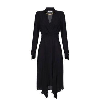 Elisabetta Franchi Georgette Jurk met Buisvormige Ketting - Dames - Casual kleedjes - Zwart - S - Kleedjes