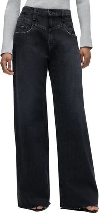 Hudson Womens Jodie Seamed Front Yoke Wide Leg Jean In Milano Noir