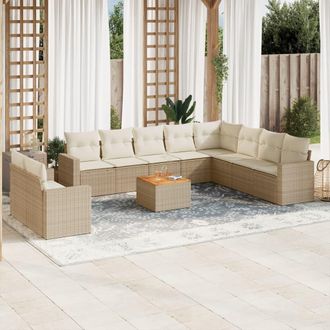 vidaXL Set De Sof&aacute;s De Jard&iacute;n 11pzas Con Cojines Rat&aacute;n Sint&eacute;tico Beige Vidaxl