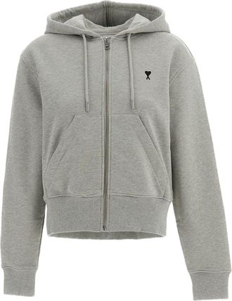 Ami Grey Zipped Loopback Cotton Hoodie