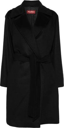 Max Mara Belted Coats, female, Black, Size: XS Wool Midi Coat