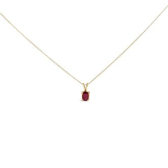 House of Brilliance 14K Yellow Gold 6x4MM Oval Shaped Red Ruby Solitaire Pendant Necklace