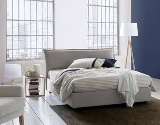 Dmora Dmora - Cama Matrimonial Dbianc, Cama Contenedor Con Funda Extra&iacute;ble Con Cabecero Tapizado Y Estructura De Cama, 100% Made In Italy, Con Colch&oacute;n De 16