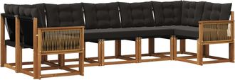 vidaXL Conjunto De Sof&aacute;s De Exterior 7 Uds. Natural Y Negro Vidaxl