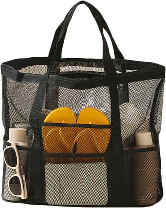 Generic Beach Tote Bag for Women, Large Waterproof Mesh Holiday Handbag, Reusable Summer Casual Shoulder Bags for Travel Swimming Pool Shopping Gym(A5 black l