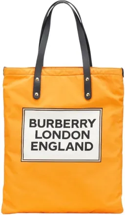 Burberry Orange Nylon Leather Tote Bag (Pre-Owned)