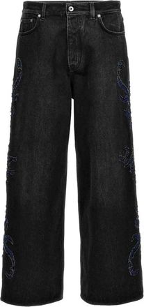 Off-white Zwarte denim flared jeans - Heren - Loose Fit Jeans - Zwart - W33 - Denim - Jeans