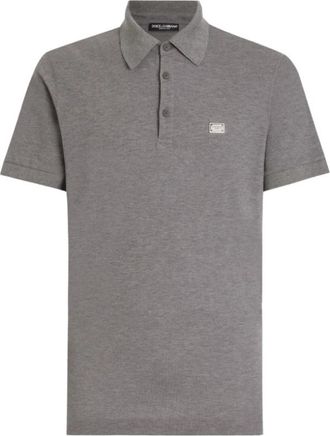 Dolce & Gabbana Grijze Polo Shirt met Logo Plaque - Heren - Polos - Grijs - M - Katoen - Tops