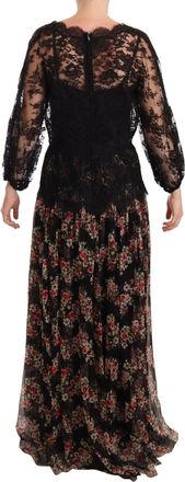 Dolce & Gabbana Womens Black Lace Floral Polka Maxi Capri Dress Silk