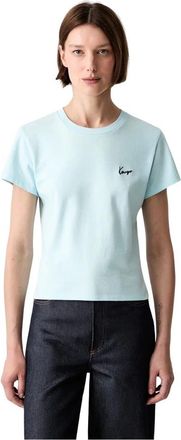 Kenzo Signature Embroidered T-shirt - Dames - T-shirts - Blauw - S - Katoen - Tops