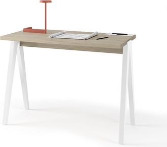 HERDASA Escritorio 629 De La Colecci&oacute;n Comp&aacute;s Roble De Melamina Y Patas De Haya Blanco, De Herdasa