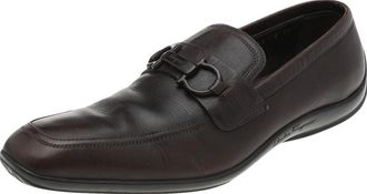 Ferragamo Dark Brown Leather Gancini Bit Slip On Loafers