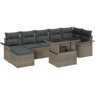 vidaXL Vidaxl - Conjunto De Sof&aacute; De Jard&iacute;n Con Coj&iacute;n 8 Pcs Gris Polirat&aacute;n