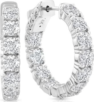 Pompeii3 4 1/2 Ct Diamond Inside Outside Hoops W/ Vault Lock 14k White Gold Lab Grown