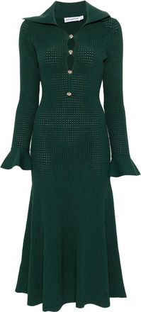 Self Portrait Keyhole Gebreide Midi Jurk - Dames - Kleedjes - Groen - S - Polyester - Kleedjes