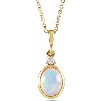 Allurez Oval Natural Onyx & Diamond Pendant Necklace 14K 2.03ct in Opal, Yellow Gold at Nordstrom, Size 18