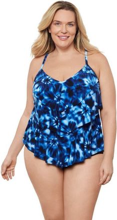 Aqua Green Triple Ruffle Tier Adjustable Tankini Swimsuit Top in Chic Tie Dye at Nordstrom, Size X-Large