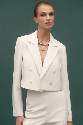 BHLDN Crepe Crop Double-Breasted Blazer Jacket