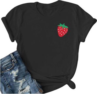 Generic Strawberry Shirts Fruit Tshirts Strawberries Graphic Tee Garden Clothing Gardener Gift Tops 2025 New Blouses for Women UK Tops for Women UK