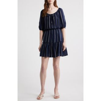 Rails Saba Embroidered Tie Neck Dress in Marina Stripe at Nordstrom, Size X-Large