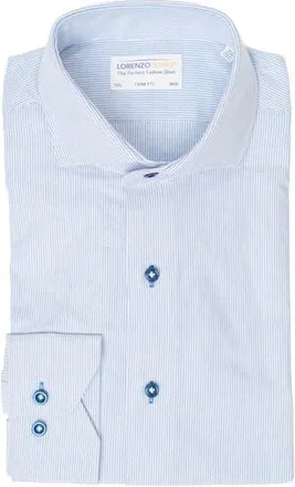 Lorenzo Uomo Textured Vertical Stripe Trim Fit Shirt in Navy/White at Nordstrom Rack, Size 15.5 - 34/35