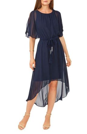 Chaus Flutter Sleeve High-Low Chiffon Dress in Jbs Navy 418 at Nordstrom, Size Large