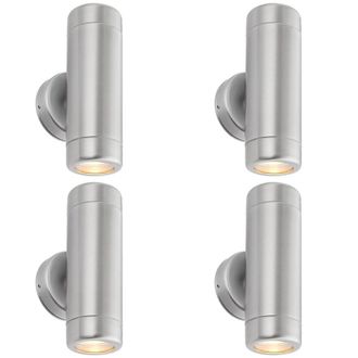 Loops 4 PACK Up & Down Twin Outdoor Wall Light - 2 x 7W LED GU10 - Stainless Steel in Metallics