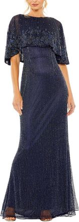 Mac Duggal Beaded Mesh A-Line Gown