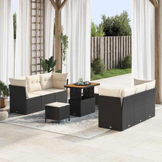 vidaXL Vidaxl - Conjunto De Sof&aacute; De Jard&iacute;n 9 Pcs Negro Y Crema 90 X 55 X 71 Cm