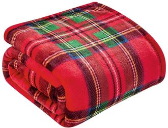 Luxury Home Classic Red Plaid Plush Throw Blanket