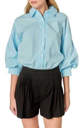 English Factory Stripe Puff Sleeve Button-Up Shirt in Powder Blue at Nordstrom, Size X-Small