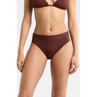 Sanctuary Banded Rib Hipster Bikini Bottoms in Espresso at Nordstrom, Size X-Large