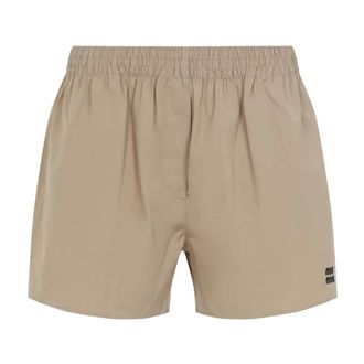 Miu Miu Korte Broeken, Dames, Groen, S, Katoen, Poplin Shorts